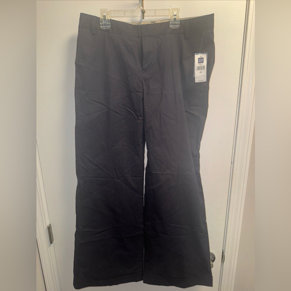 *Woman’s Gap Stretch Navy Blue Striped Wide Leg Flat Front Casual Pants